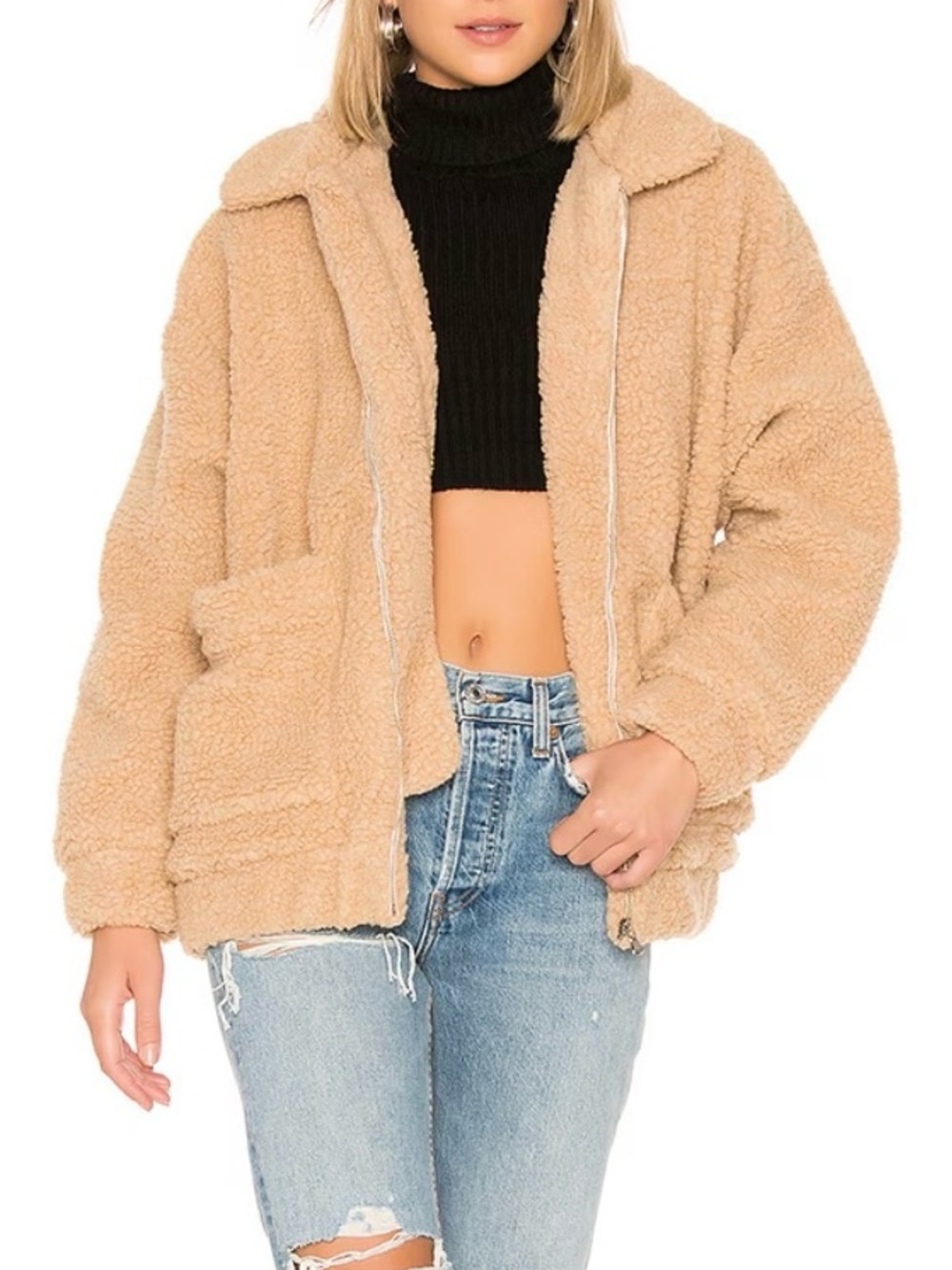I.AM.GIA Pixie Teddy Oversized Jacket in Tan, Size XS
